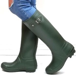 New Olive Slim Calf Knee High Tall Rain Boots